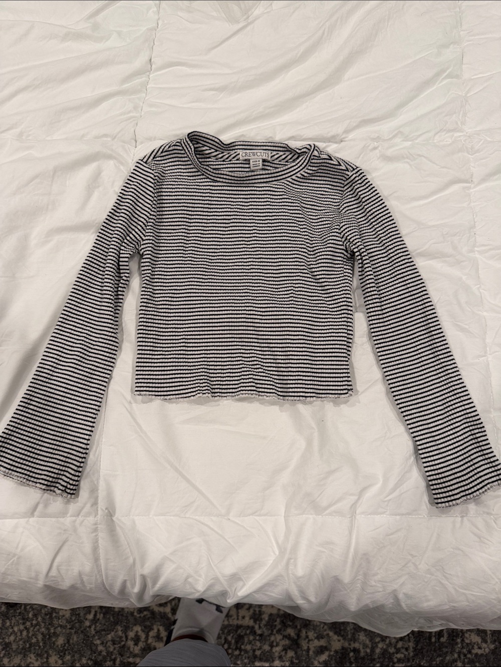 Crewcuts Girls Black and White Striped Long-Sleeve Ribbed Top